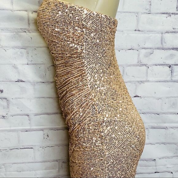 LA FEMME Strapless Rose Gold Sequin Sheath Dress - Picture 8 of 12
